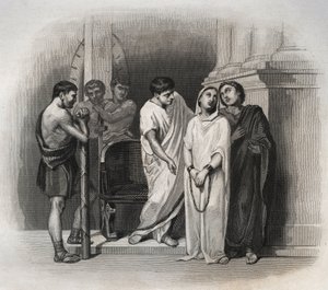 Hellig Sejr, led martyrdøden i Kartago med den hellige Saturnin, i 304. Indgravering fra 1846 i "" Helgenernes liv"". Privat samling. af Anonymous Anonymous