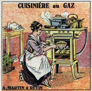 Boligopvarmning: Arthur Martin gaskomfur. Anonym illustration fra 1925. Privat samling. af Anonymous Anonymous