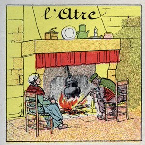 Hjemmeopvarmning: pejsen pejs. Anonym illustration fra 1925. Privat samling. af Anonymous Anonymous