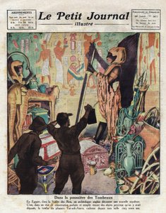 I november 1922 gik den engelske egyptolog Howard Carter og Lord Carnarvon for første gang ind i farao Tutankhamons grav - Illustration fra "Le Petit Journal" 11/02/1923 (gravering) af Anonymous Anonymous