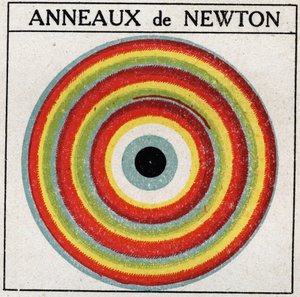 Interferenser: ringe af Isaac Newton (1642-1727). Anonym illustration fra 1925. Privat samling. af Anonymous Anonymous