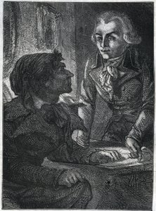 Jean-Paul (Jean Paul) Marat (1743-1793) med Maximilian af Robespierre (1758-1794). Indgravering fra 1866 i "Histoire de la Revolution francaise"" af Adolphe Thiers. Privat samling. af Anonymous Anonymous