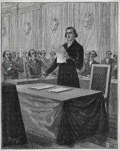 Jean Baptiste (Jean-Baptiste) Andre Dumas (1800-1884) fransk kemiker præsenterede for Videnskabsakademiet sin rapport om opfindelsen Ruolz og Elkington. Indgravering fra 1885 i "" Les arts et metiers illustres"" af Adolphe BITARD. af Anonymous Anonymous