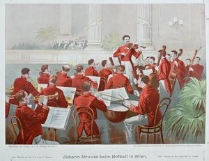 Johann Strauss søn dirigerer sit orkester under et hofbal ... (litografi) af Anonymous Anonymous