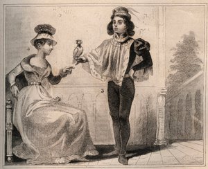 Johannes II af Valois, hertug af Alencon (1409-1476) med Marie de Fayel. Stik fra 1859 i "" Le Monde. Alle folkeslags historie fra de fjerneste tider til i dag”. af M. E. de Lostalot-Bachoue (Lostalot Bachoue). Privat samling. af Anonymous Anonymous
