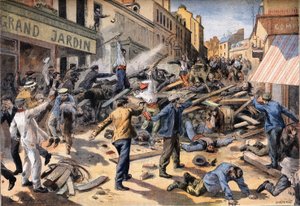 Oprørsdag i Villeneuve Saint Georges (Villeneuve-Saint-Georges). Gravering fra avisen "" Le Peute Parisien"" af Anonymous Anonymous