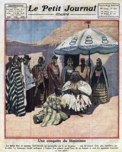 Håndhævelse af retfærdighed og feminisme i sorte afrikanske lande: en sydafrikansk konge rådfører sig med sine kvinder, før han fælder dom. Illustration taget fra “” Le petit journal”” fra 18/12/1921 Samling privee af Anonymous Anonymous