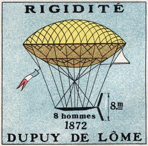 Les balloner: ballon haubanne af Henri Dupuy de Lome (1816-1885) i 1872. Anonym illustration fra 1925. Privat samling. af Anonymous Anonymous