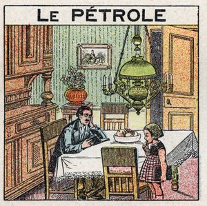Lyskilder: brug af olielampen. Anonym illustration fra 1925. Privat samling. af Anonymous Anonymous