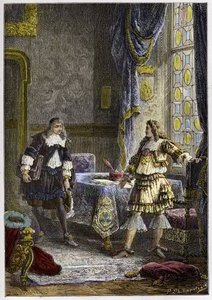 Louis XIV afskediger Nicolas Fouquet - Louis XIV afskediger finansinspektøren Nicolas Fouquet - gravering fra "" L