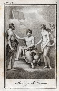 Ægteskab mellem Mars og Venus. Stik fra 1819 i "Breve til Emilie om mytologi" af Charles Albert Demoustier (1760-1801). Privat samling. af Anonymous Anonymous