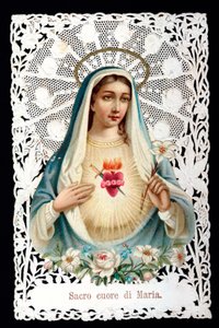 Mater dolorosa Sacre hjerte. fromt billede. Kromolitografi har decoupage og dentage. Debut privatsamling fra det 20. århundrede af Anonymous Anonymous
