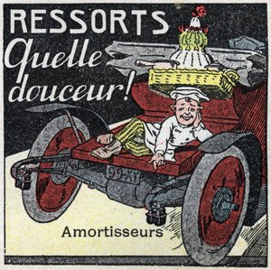 Mekanisk trækkraft: stødfjedre i en bil. Anonym illustration fra 1925. Privat samling. af Anonymous Anonymous