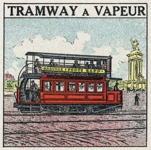 Mekanisk trækkraft: dampsporvogn dukkede op i Paris i slutningen af det 19. århundrede på Bastille-linjen - dør Bapp. Anonym illustration fra 1925. Privat samling. af Anonymous Anonymous