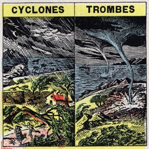 Meteorologi: cykloner og stammer (tornadoer). Anonym illustration af 1925. Privat samling. af Anonymous Anonymous