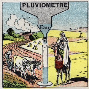 Meteorologi: regnens indflydelse på klimaet, brug af regn. Anonym illustration fra 1925. Privat samling. af Anonymous Anonymous