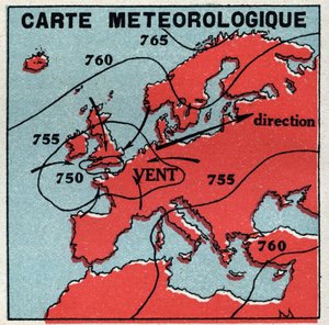 Meteorologi: meteorologisk kort. Anonym illustration af 1925. Privat samling. af Anonymous Anonymous