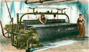 Metier til mekanisk vævning i en stor fabrik. Indgravering omkring 1860. af Anonymous Anonymous