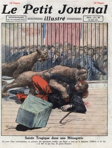 Diverse: en ulykke under et show i et menageri, en løvinde skader tæmmeren alvorligt. Illustration taget fra “” Le petit journal”” fra 15/05/1921 Samling privee af Anonymous Anonymous
