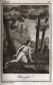 Narcisse overvejer sin refleksion (Narciso) Indgravering fra 1819 i "Lettres a Emilie sur la mythologie"" af Charles Albert Demoustier (1760-1801). Privat samling. af Anonymous Anonymous
