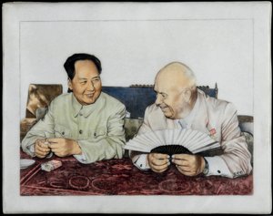 Nikita Khrouchtchev (1894-1971) og Mao Zedong (Tse-Toung, Tse Toung) (1893-1976) - Nikita Khrushchev og Mao Zedong - Anonym. Porcelæn, overglasur dekoration, begyndelsen af 1960