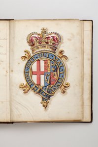 Strømpebåndets orden: Vedtægternes bog, der tilhørte Charles Fitzroy, hertug af Grafton - Hanovrianernes kongelige våben fra 1714 til 1801 (akvarelmanuskript, beg. 1700-tallet) af Anonymous Anonymous