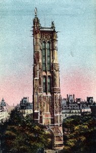 Paris: Saint Jacques Tower (Saint-Jacques) realiseret i 1523. Fotografi fra 1920 i "" Kunstnerisk Album"" af byen Paris. Privat samling. af Anonymous Anonymous