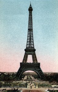 Paris: udsigt over Eiffeltårnet bygget mellem 1887 og 1889 af Gustave Eiffel (1832-1923). Fotografi af 1920 i "" Kunstnerisk Album"" af byen Paris. Privat samling. af Anonymous Anonymous