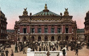 Paris: udsigt over operafacaden lavet af Charles Garnier (1825-1898) og af metrostationen på Place de l