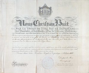 Pas fra Kongen af Danmark Christian VIII er fra 1845. af Anonymous Anonymous