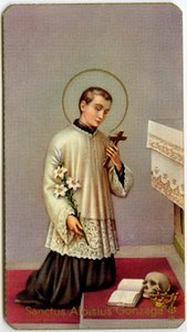Fromme billede: Aloysius Gonzaga tilbeder korset (tryk) af Anonymous Anonymous