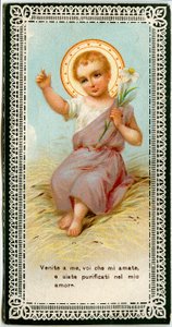 Fromm billede: Jesus holder en lilum (kromolitografi) af Anonymous Anonymous