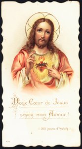 Fromt billede: "" Sweet heart of Jesus be my love"" Kromolitografi fra begyndelsen af det 20. århundredes privatsamling af Anonymous Anonymous