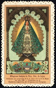 Fromme billede: "" repræsentation af Nuetra Seniora (Vor Frue) af Lujan, beskytter af Argentina, Paraguay og Uruguay"" Dentelee Card Private Collection af Anonymous Anonymous