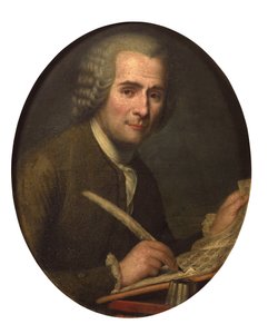""Portræt af Jean Jacques Rousseau, der skriver et partitur"" (Jean-Jacques Rousseau (1712-1778) skriver et nodeblad) Anonymt maleri Olie på lærred Dim 65x54 cm Privat samling af Anonymous Anonymous