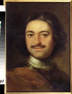 Portræt af kejser Peter I den Store (1672-1725) (Portræt af kejser Peter I den Store). Anonymt maleri. Olie på lærred, 48,5 x 37 cm, begyndelsen af ​​1700-tallet. Klassicisme. State Central Navy Museum, Sankt Petersborg. af Anonymous Anonymous