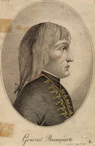 ""Portræt af general Napoleon Bonaparte (1769-1821)"" Anonym gravering 1796 Dim 19,2x12,5 cm Privat samling af Anonymous Anonymous