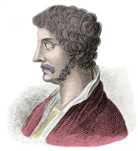 Portræt af Alcibiade (Alkibiads Kleiniou Scambonides) (450-404 f.Kr.), statsmand og athensk general. Indgravering af det 19. århundrede. Milanese af Anonymous Anonymous