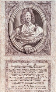 Portræt af Arcangelo Corelli (1653-1713) italiensk komponist og violinist Gravering. Milanesisk privatsamling fra det 18. århundrede af Anonymous Anonymous