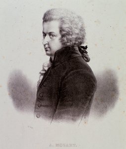 Portræt af den østrigske komponist Wolfgang Amadeus Mozart (1756-1791) Indgravering. 19. århundrede. Milanesisk privat samling af Anonymous Anonymous