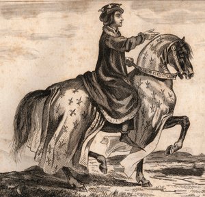 Portræt af Charles IV the Bel (1294-1328), konge af Frankrig. Stik fra 1859 i "" Le Monde. Alle folkeslags historie fra de fjerneste tider til i dag”. af M. E. de Lostalot-Bachoue (Lostalot Bachoue). Privat samling. af Anonymous Anonymous