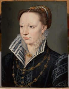 Portræt af Claude Catherine de Clermont-Tonnerre, hertuginde af Retz (1543–1603), ca. 1571 (olie på panel) af Anonymous Anonymous