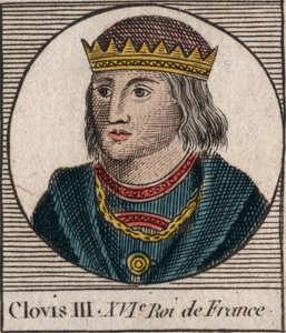 Portræt af Clovis III, frankernes konge fra 691 til 695 - CLOVIS III Merovingerkonge af Neustrien og Austrasia - gravering fra "Instruction sur l