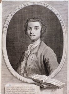 Portræt af den italienske kastrat Carlo Broschi kaldet Farinelli (gravering. 1735) af Anonymous Anonymous