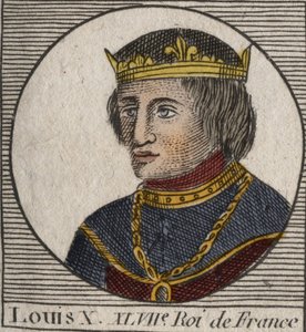 Portræt af Louis X le Hutin (1289 - 1316), konge af Frankrig - Ludvig X (1289-1316) den stædige, konge af Frankrig og Navarra - gravering fra "" Instruction sur l