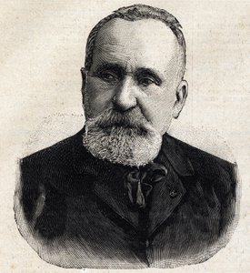 Portræt af Pierre Puvis de Chavannes (1824-1898) fransk maler, på det tidspunkt præsident for Societe Nationale des Beaux Arts. Gravering i "" Le Petro Parisien"" af Anonymous Anonymous