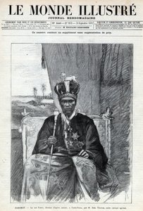 Portræt af Tofa I (Toffa) (ca. 1850-1908), konge af Dahomey (Benin) til Porto Novo (Porto-Novo). En avis. Stik i "Le monde illustree" "fra 1892. Privat samling. af Anonymous Anonymous