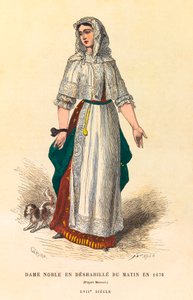 Portræt af en adelig dame i morgenkjolen i 1676, gravering - privat samling af Anonymous Anonymous