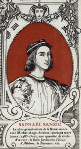 Portræt af den italienske renæssancemaler Raphael (Raffaello Sanzio 1483-1520). Stik fra 1914. Privat samling. af Anonymous Anonymous