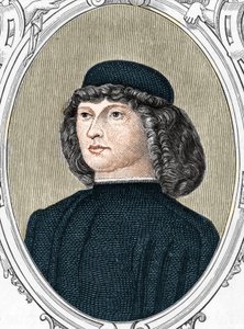 Portræt af den italienske maler Giovanni Bellini sagde il Giambellino (1425/1433-1516), gravering af 1859 i "" gallerierne i Europa - Italien "" af Armandaud. Privat samling. af Anonymous Anonymous